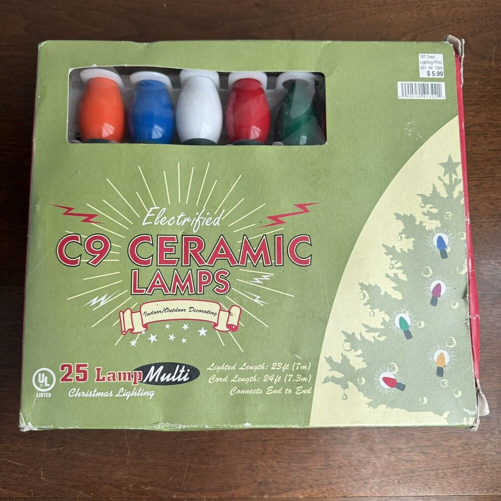 Electrified Multi Color 25 C9 Ceramic Lamps String Set Christmas Light 25 ft NIB